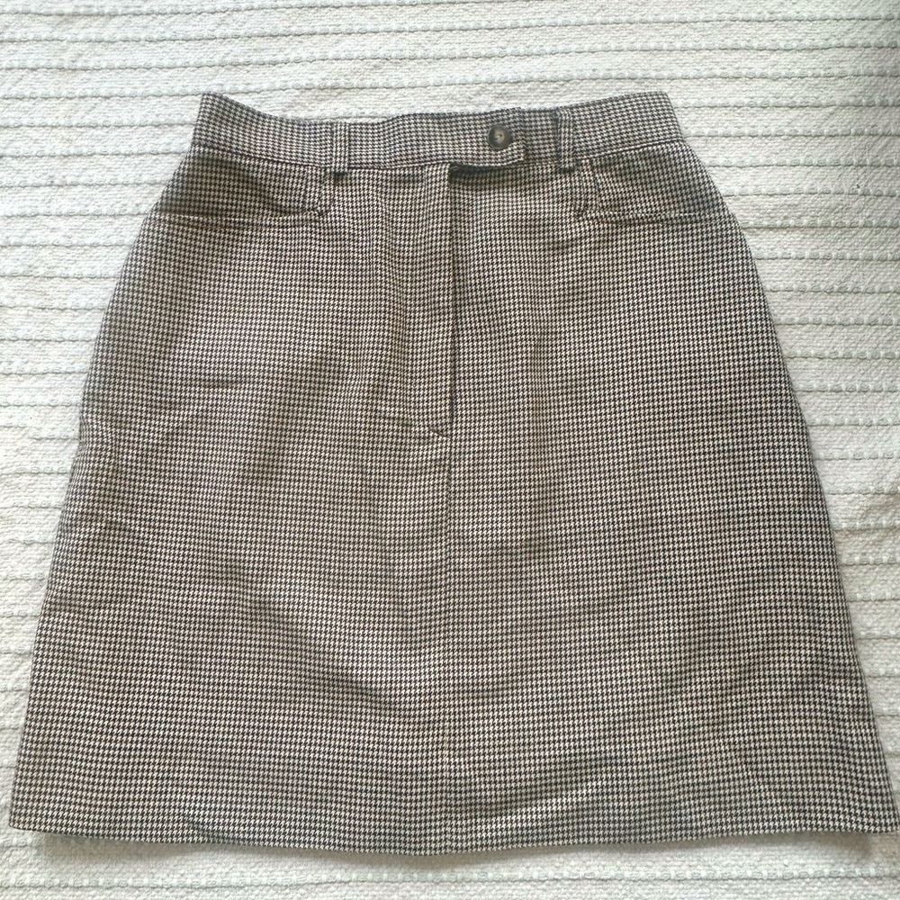 Vintage Talbots Brown and White Houndstooth Pencil Skirt